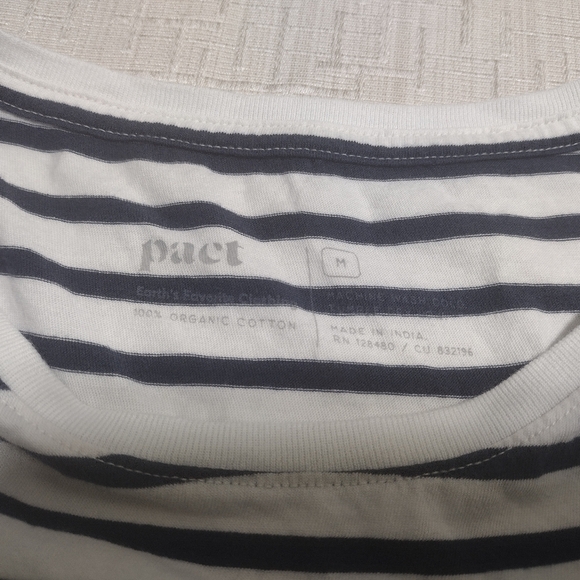 Pact Basic T-Shirt Womens Blue & White Striped Tee Sz M Organic Cotton - Picture 4 of 6